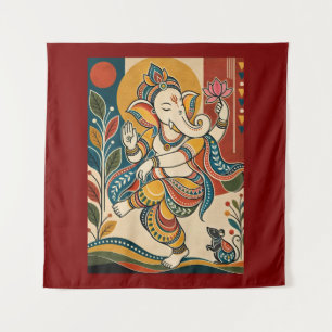 Kleurrijke Dansende Ganesha - Indiase Volksstam Ma Wandkleed