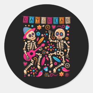 Kleurrijke Dansende Mexicaanse Skeletten - Schatti Ronde Sticker