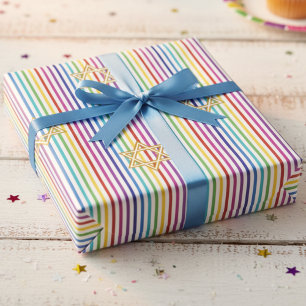 Kleurrijke Davidster Regenboog Dunne Strepen Cadeaupapier
