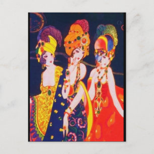  kleurrijke deco-vrouwen met juwelen briefkaart