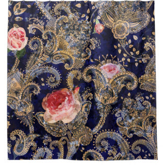 Kleurrijke decoratieve bloemen Batik Douchegordijn