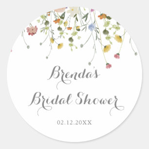 Kleurrijke Delicate Wilde Bloemen Bruiloftsshower Ronde Sticker