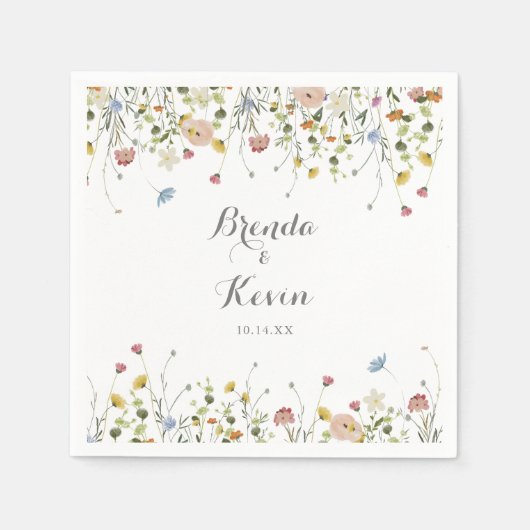 Kleurrijke delicate wilde bloemen Calligraphy Brui Servet (Voorkant)