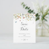 Kleurrijke delicate wilde bloemen Save the Date Briefkaart (Staand voorkant)