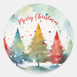 Kleurrijke dennenbomen Kerstmis Ronde Sticker