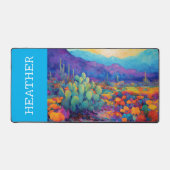 Kleurrijke Desert Cactus Monogram Naam Bureaumat (Voorkant)