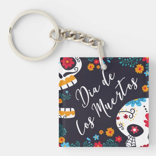 Kleurrijke Dia de los Muertos | Button Sleutelhang Sleutelhanger (Voorkant)