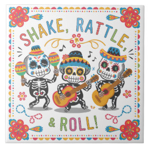 Kleurrijke Día de los Muertos Fiesta Skeletband Tegeltje