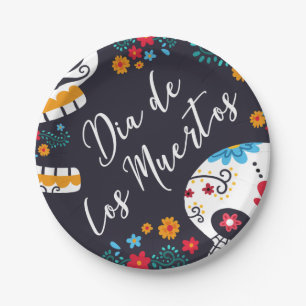 Kleurrijke Dia de los Muertos Papieren Bordje