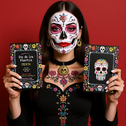 💀 Kleurrijke Día de Muertos Feestuitnodiging Kaart