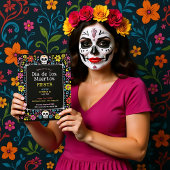 💀 Kleurrijke Día de Muertos Feestuitnodiging Kaart