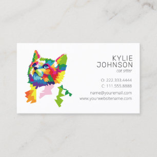 Kleurrijke dierenservices Cat Sitter Visitekaartje
