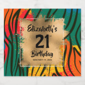 Kleurrijke dierlijke afdruk 21e verjaardag op maat sparkling wijnetiket (Enkel label)