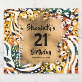 Kleurrijke dierlijke afdruk 21e verjaardag op maat sparkling wijnetiket (Enkel label)