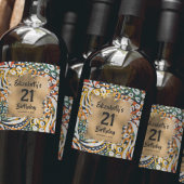 Kleurrijke dierlijke afdruk 21e verjaardag op maat wijn etiket