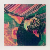 Kleurrijke digitale afbeelding kleine tabby kat op legpuzzel (Horizontaal)