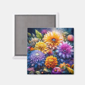 kleurrijke digitale AI kunstbloemen Magneet (Voorkant / Achterkant)