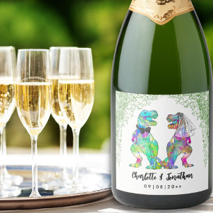 Kleurrijke Dinosaur Theme Wedding Custom Sparkling Wijnetiket