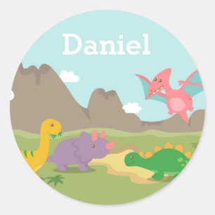 Kleurrijke Dinosauriërs Juratijd Voor kinderen Ronde Sticker