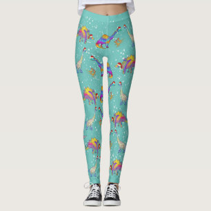 Kleurrijke Dinosaurus Kerstmis Leggings