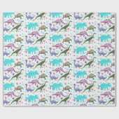 Kleurrijke Dinosaurus Mania Cadeaupapier (Vlak)