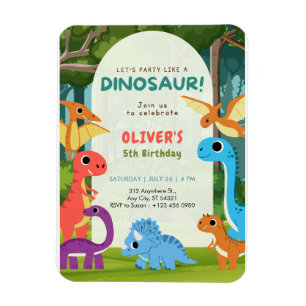 Kleurrijke Dinosaurus T-rex 5e Verjaardagsuitnodig Magneet