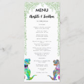 Kleurrijke dinosaurus thema bruiloft menu (Voorkant)