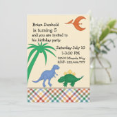 Kleurrijke Dinosaurus Verjaardag Uitnodiging (Staand voorkant)