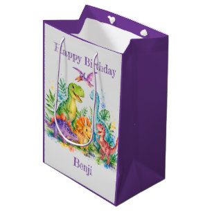 Kleurrijke Dinosaurus Verjaardagsfeest Medium Cadeauzakje