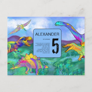 kleurrijke dinosaurus verjaardagsfeestje uitnodiging briefkaart