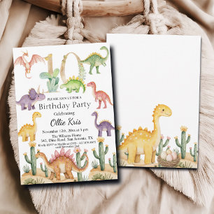Kleurrijke dinosaurussen 10e verjaardagsfeest kaart