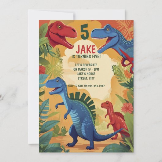 Kleurrijke dinosaurussen 5e verjaardag Kinder part Kaart (Voorkant)