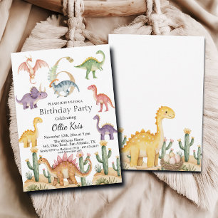 Kleurrijke dinosaurussen 6e verjaardagsfeest kaart