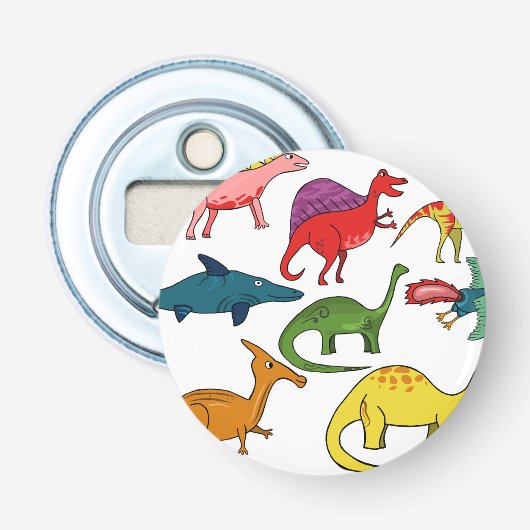 Kleurrijke dinosaurussen button flesopener (Voorkant)