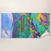 Kleurrijke dinosaurussen Jurassic Landscape Naam Strandlaken (Voorkant)