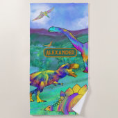 Kleurrijke dinosaurussen Jurassic Landscape Naam Strandlaken (Voorkant)