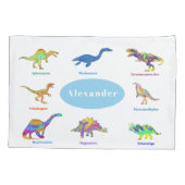 Kleurrijke dinosaurussen met namen Pattern Blue Kussensloop (Achterkant)