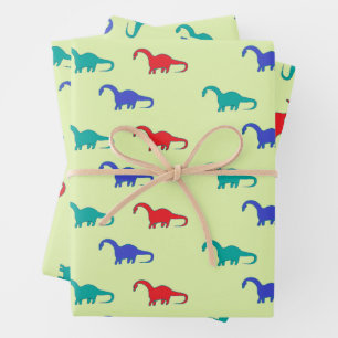 Kleurrijke dinosaurussen patroon op groen inpakpapier vel