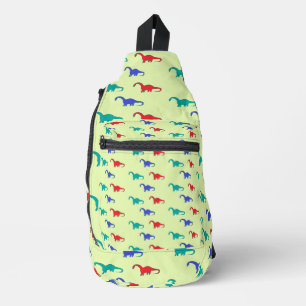 Kleurrijke dinosaurussen patroon op groen sling bag