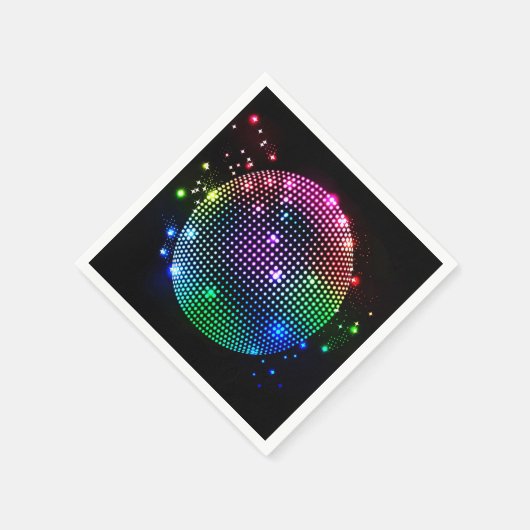 Kleurrijke disco bal op zwarte partij servetten (Hoek)