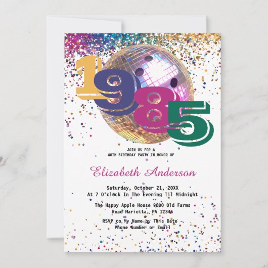 Kleurrijke Disco Bowling Ball 1985 40e verjaardag Kaart (Voorkant)