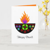 Kleurrijke Diwali Lamp Diya Kaart (Gele Bloem)