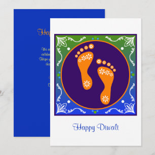kleurrijke diwali rangoli met voetafdruk kaart