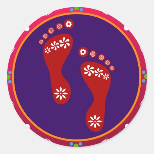 kleurrijke diwali rangoli met voetafdruk ronde sticker (Voorkant)
