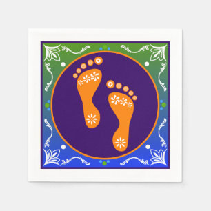 kleurrijke diwali rangoli met voetafdruk servet