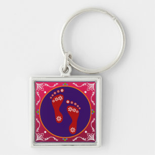 kleurrijke diwali rangoli met voetafdruk sleutelhanger
