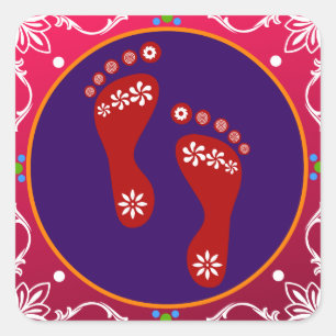 kleurrijke diwali rangoli met voetafdruk vierkante sticker