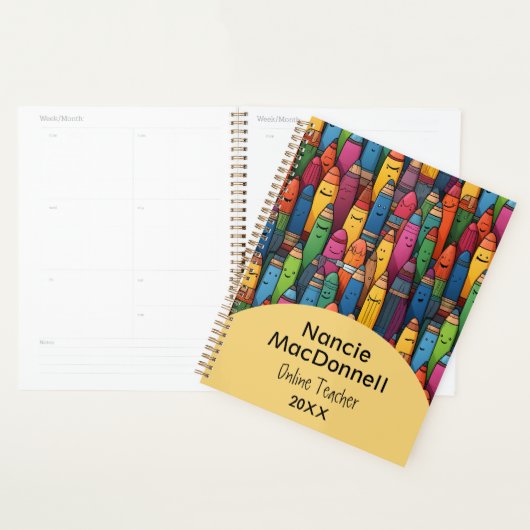 Kleurrijke docent bijles Cartoon Crayon Pattern Planner (Display)