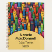 Kleurrijke docent bijles Cartoon Crayon Pattern Planner (Voorkant)