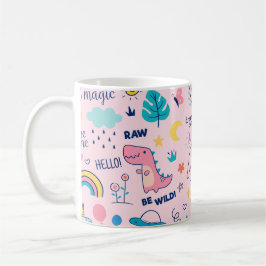 Kleurrijke doedeldieren en woordpatroon koffiemok